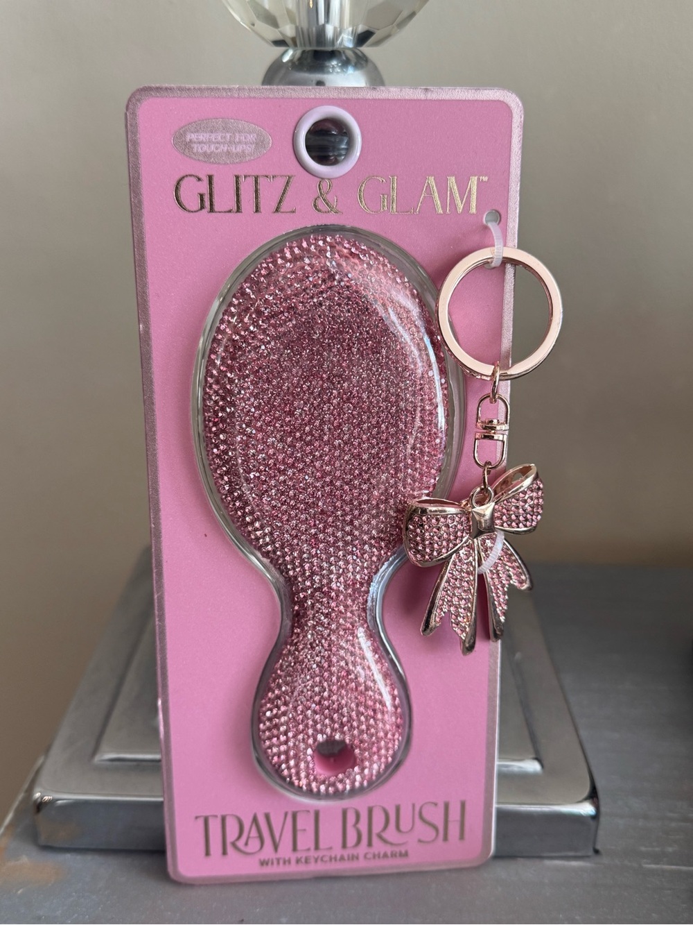 Glitz and Glam travel hair brush pink rhinestone
